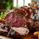 A venison roast recipe, featuring tender, slow-cooked venison with seasonings, herbs, and vegetables.